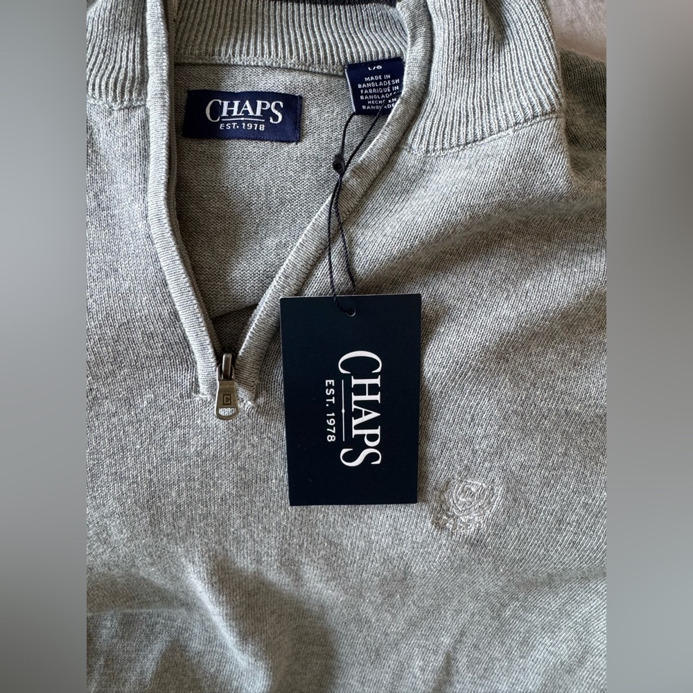 NWT Chaps Men’s Light Gray Heather Pullover Cotton Long Sleeve Sweater - Picture 4 of 7